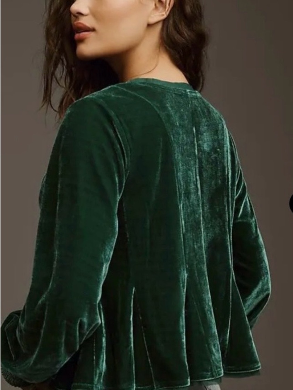 Anthropologie emerald velvet swing peplum top